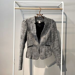 H&M | Women's Tweed Black & White Fitted Blazer, Size XS